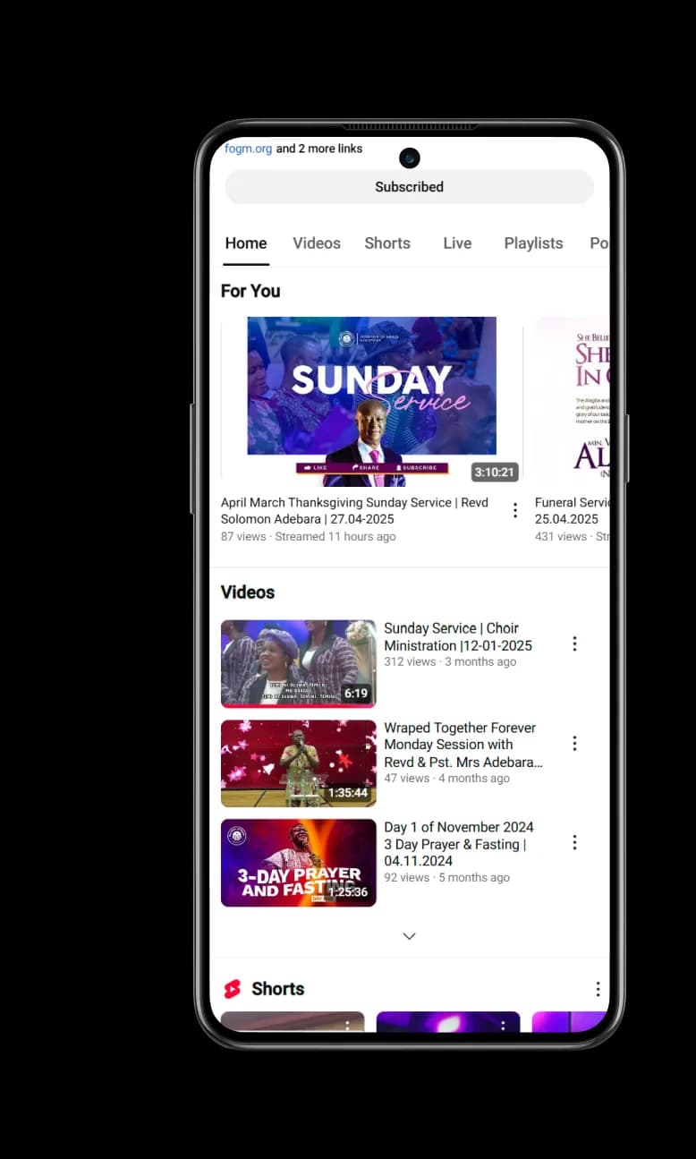 phone showing our youtube page